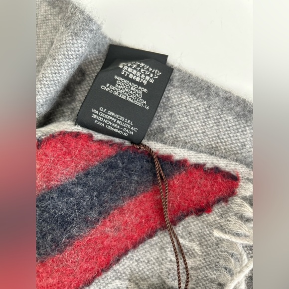 New With Tags Gucci Nikky Wool Alpaca Monogram Web light Gray Scarf Shawl Fringe - Picture 6 of 12